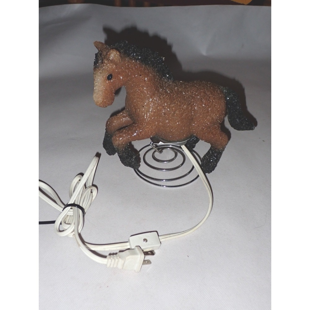 Vintage Melted Plastic Popcorn Horse Accent Table Lamp Brown Black  Night Light